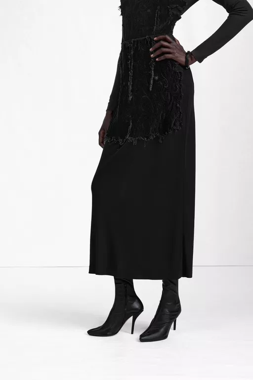 Falda Midi con Panel de Terciopelo - faldas largas