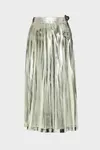Aloe Vera - Pleated Metallic Silk Midi Skirt