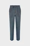 Bleu - Pantalon en laine &agrave; double teinture