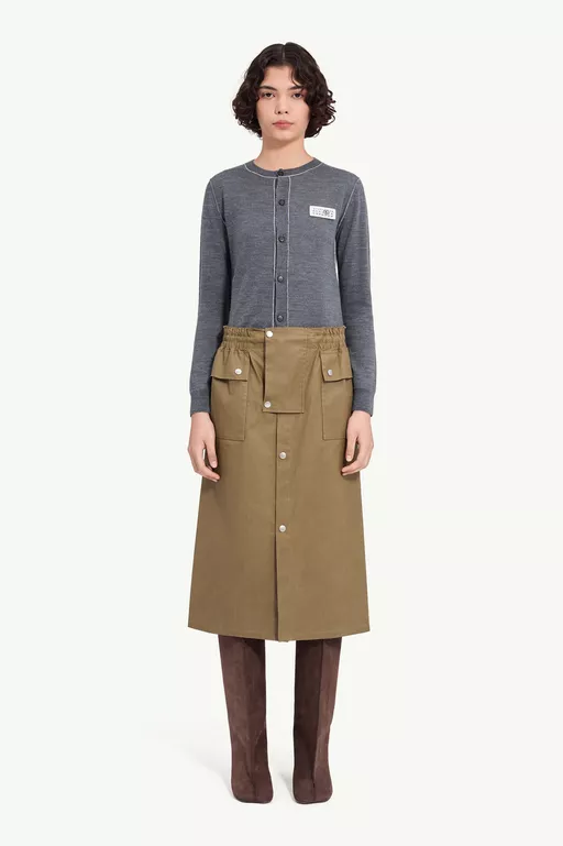 Drawstring coated cotton midi skirt