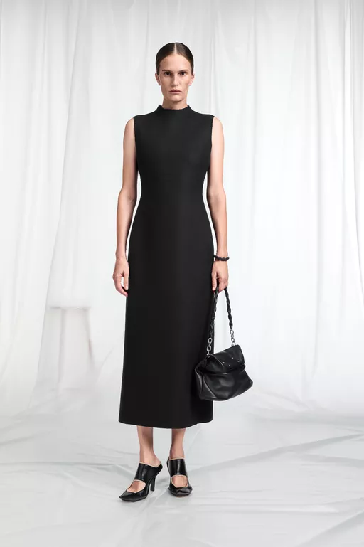 Vestido Largo de Lana Virgen con Cuello Alto - Vestidos Midi