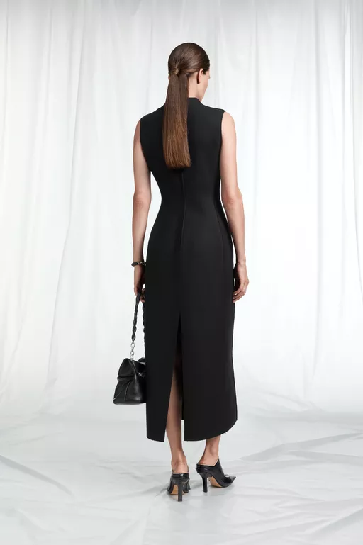 Vestido Largo de Lana Virgen con Cuello Alto - Vestidos Midi
