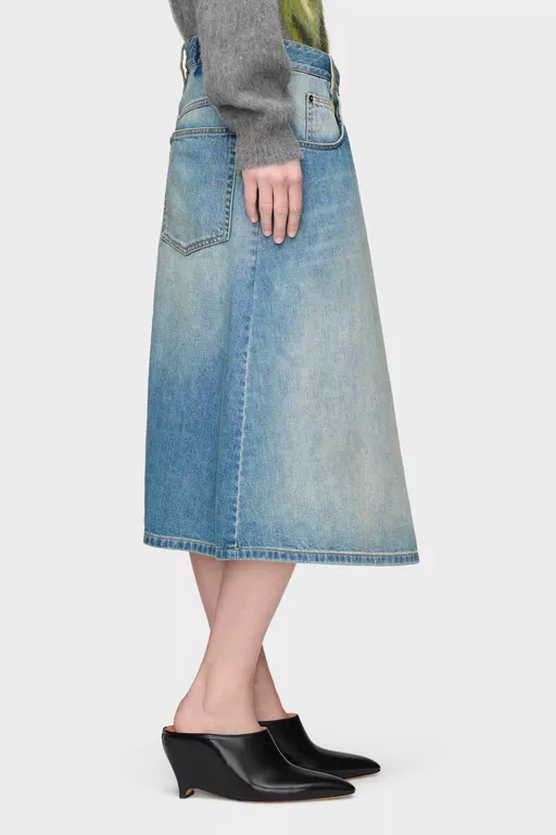 Wrap Denim Midi Skirt - Midi Skirts