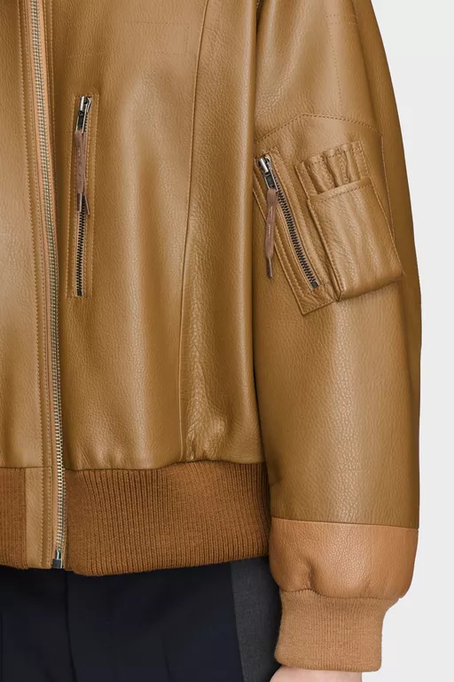 Spliced Leather Bomber Jacket - Jackets
