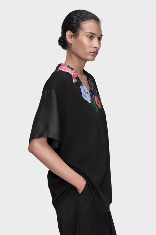 T-shirt in cotone e seta con motivo floreale - T-shirts