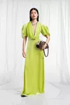 Lime Green - Puff-Sleeve Velvet Cowl Maxi Dress