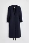 Navy Blue - Collarless Virgin Wool Coat