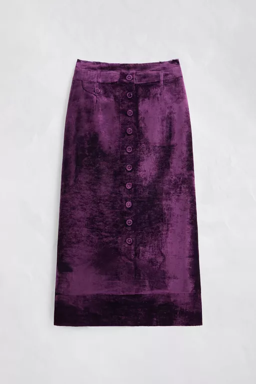 Falda Midi de Terciopelo con Botones Delanteros - Faldas Midi