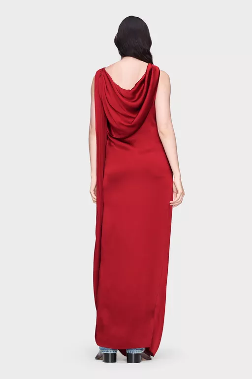 Vestido largo drapeado de sat&eacute;n - Vestidos Cortos