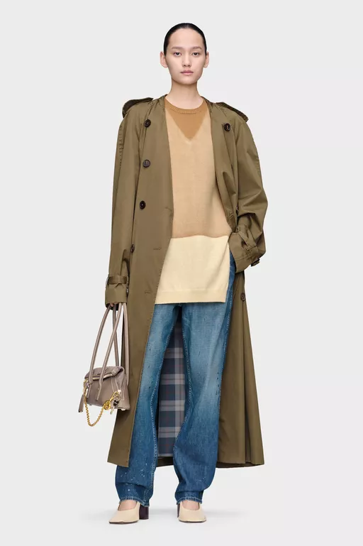 Folded Collar Cotton Trench Coat - Raincoats