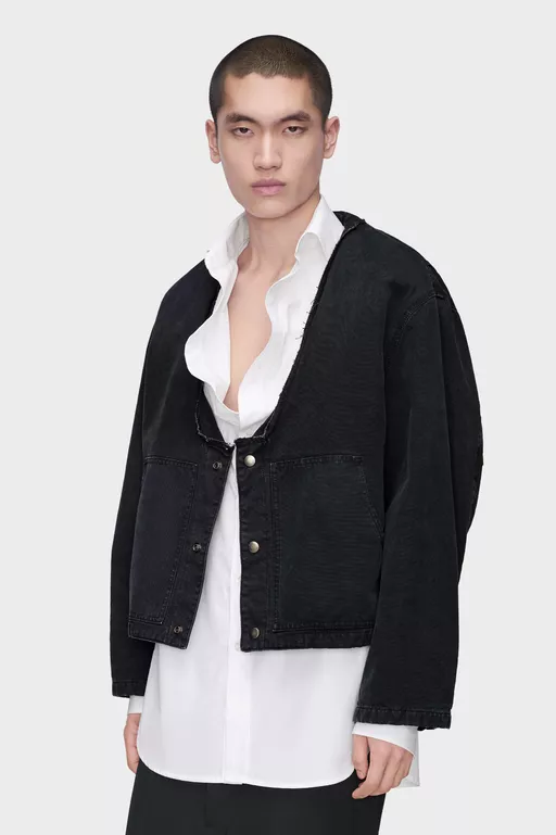 Folded Collar Denim Jacket - Jackets