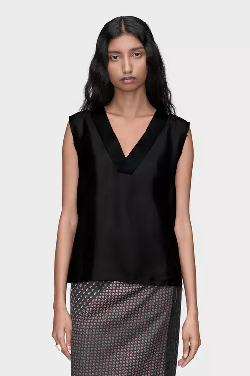 Silk V-Neck Top - Tops