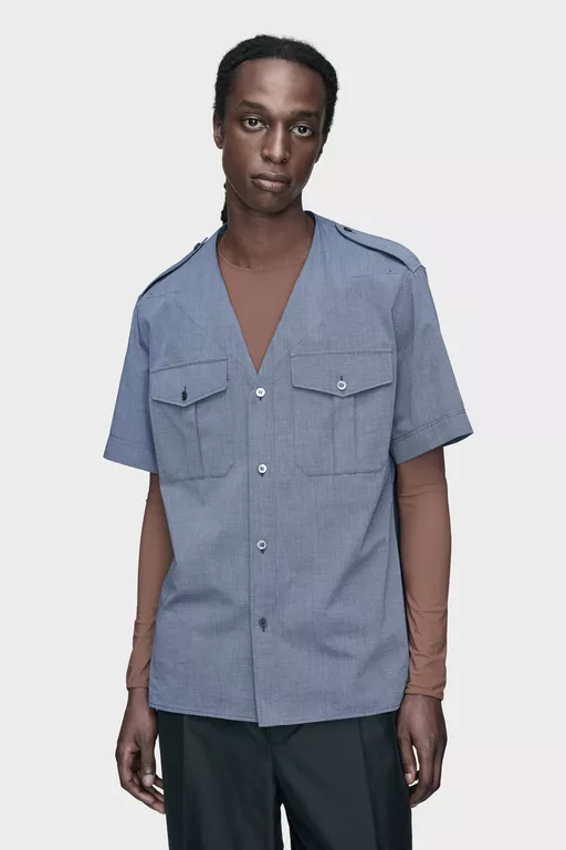 Folded Collar Short-Sleeve Shirt - Shirts