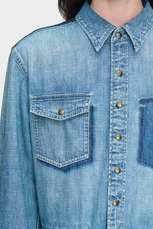 Denim Midi Shirt Dress - Midi Dress