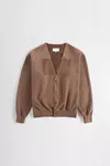 Brown - Deep V-Neck Cotton Sweatshirt