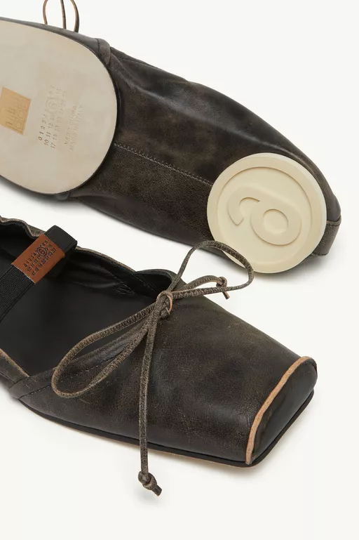 Square-toe leather ballerina shoes - Ballerinas