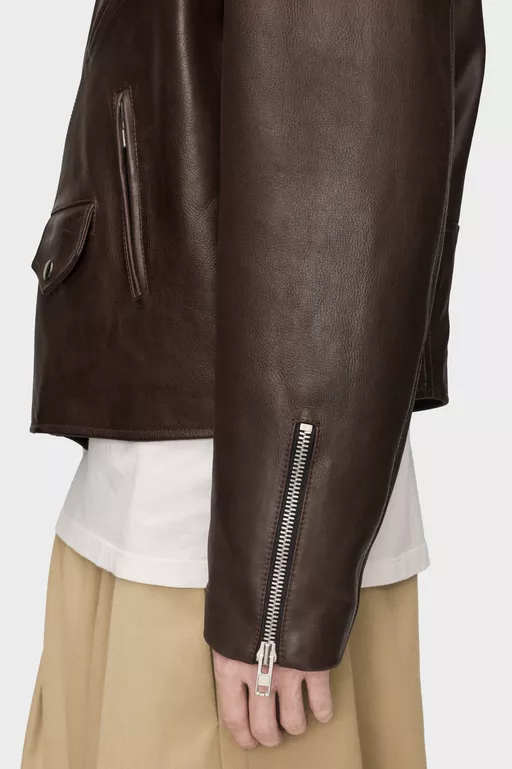 Folded Collar Leather Biker Jacket - Jackets