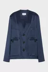 Navy Blue - Patchwork Satin Jacket