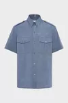 Bleu - Chemise &agrave; manches courtes Folded Collar