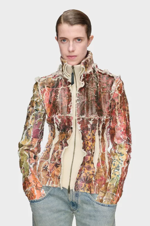 Chaqueta con cremallera y estampado floral fragmentado - Cardigan