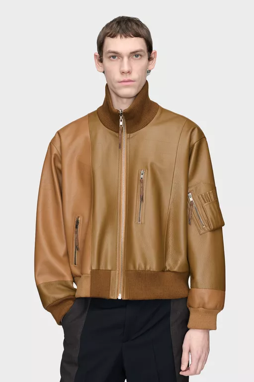 Spliced Leather Bomber Jacket - Jackets