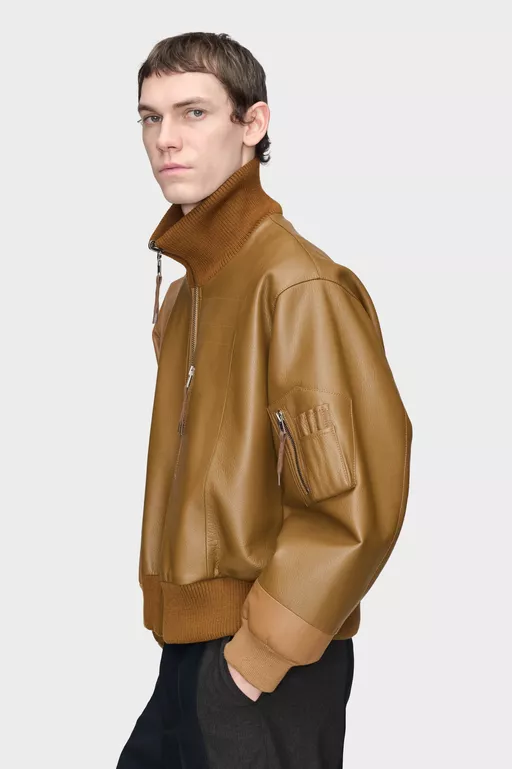 Spliced Leather Bomber Jacket - Jackets