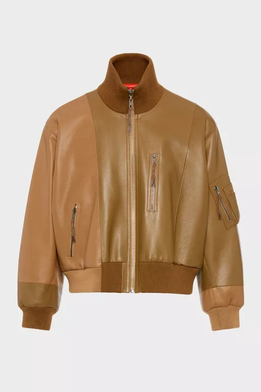 Spliced Leather Bomber Jacket - Jackets