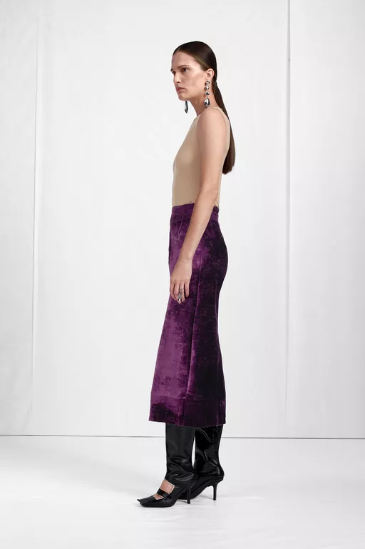 Falda Midi de Terciopelo con Botones Delanteros - Faldas Midi