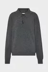 Grey - Draped Collar Wool Polo Sweater