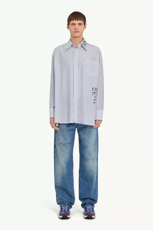 Asymmetric striped poplin shirt