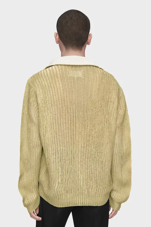Zip-Neck Open-Knit Sweater - Crewneck
