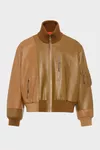 Brown - Spliced Leather Bomber Jacket