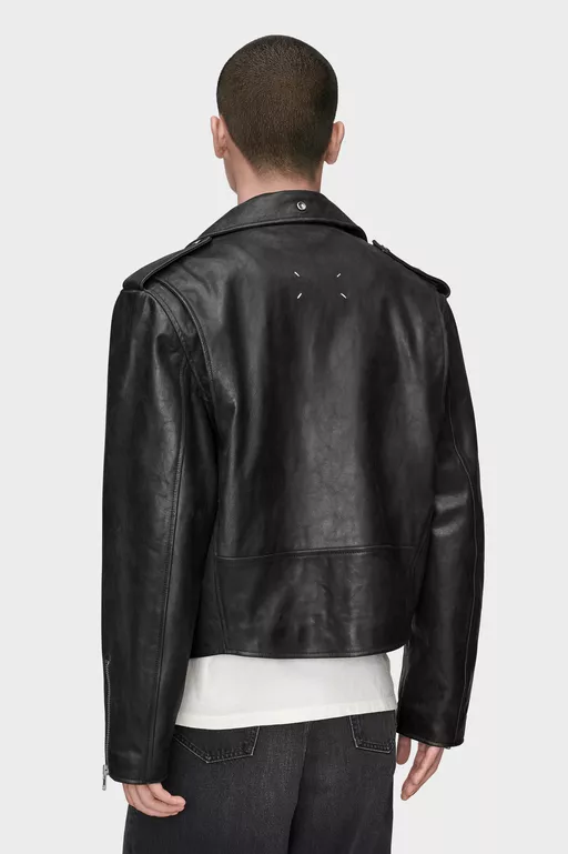 Folded Collar Leather Biker Jacket - Jackets