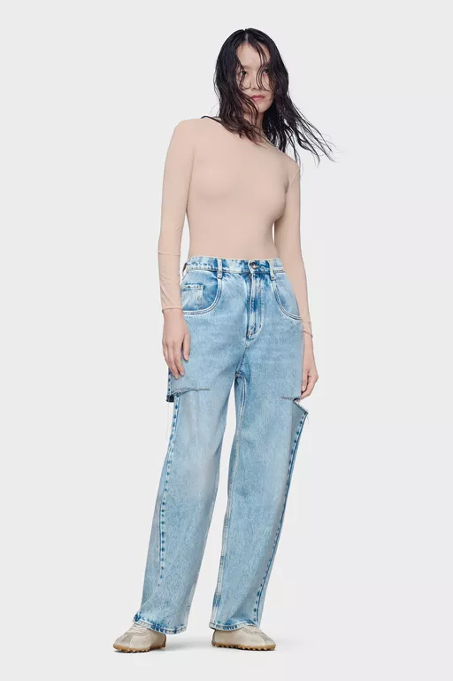 Denim jeans with slash details - Denim