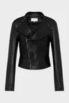 Black - Folded Collar Leather Jacket