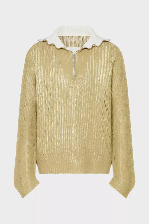 Zip-Neck Open-Knit Sweater - Crewneck