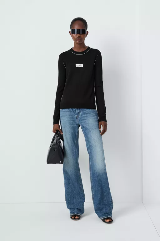Contrast-trimmed wool blend knit jumper - Knitwear