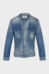 Blue - Collarless denim jacket