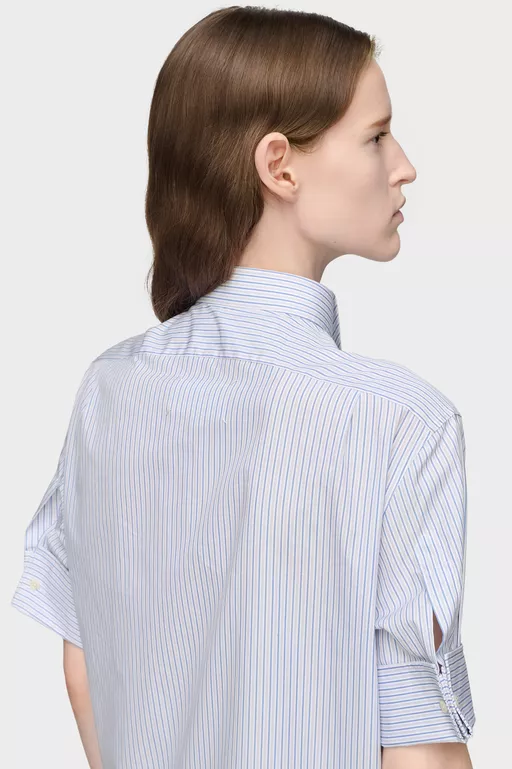 Camisa de algod&oacute;n de manga corta a rayas - Camisas