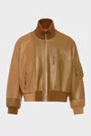 Brun - Veste bomber en cuir assembl&eacute;