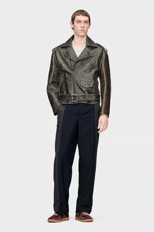 Distressed Leather Biker Jacket - Jackets