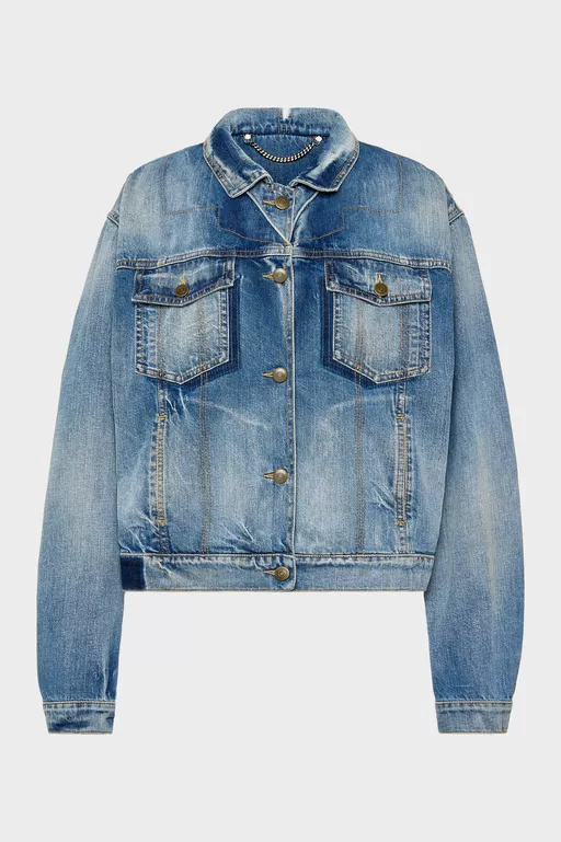 Folded Collar Denim Jacket - Jackets