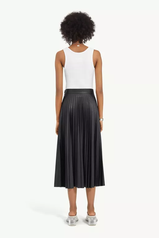 Pleated Faux Leather Midi Skirt - Skirts