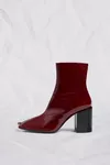 Red - Piped Ankle Boots Suede Patent Leather