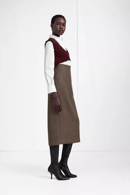 Herringbone Virgin Wool Midi Skirt - Midi Skirts