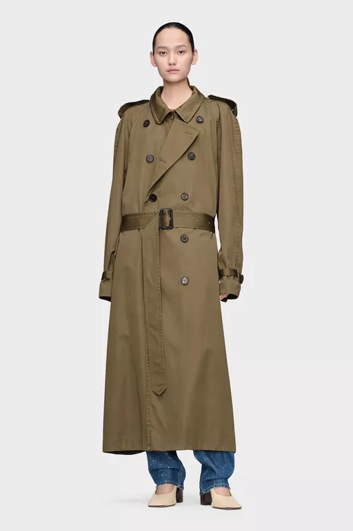 Folded Collar Cotton Trench Coat - Raincoats