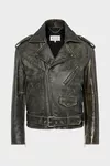 Black - Distressed Leather Biker Jacket