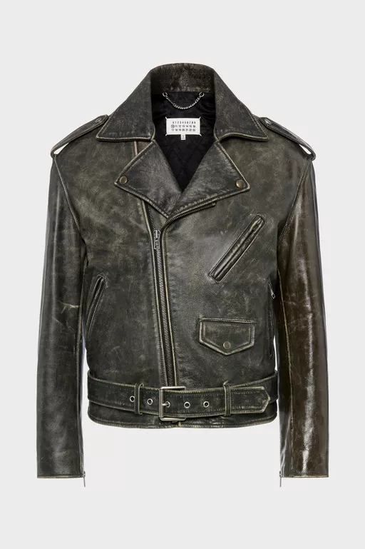 Distressed Leather Biker Jacket - Jackets