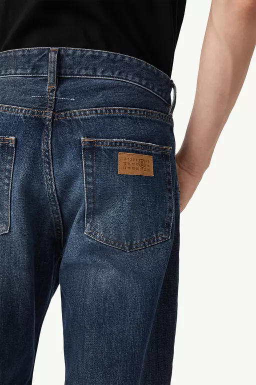 Distressed wash denim jeans - Denim