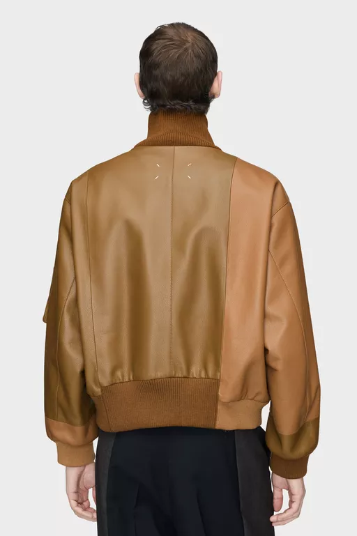 Spliced Leather Bomber Jacket - Jackets